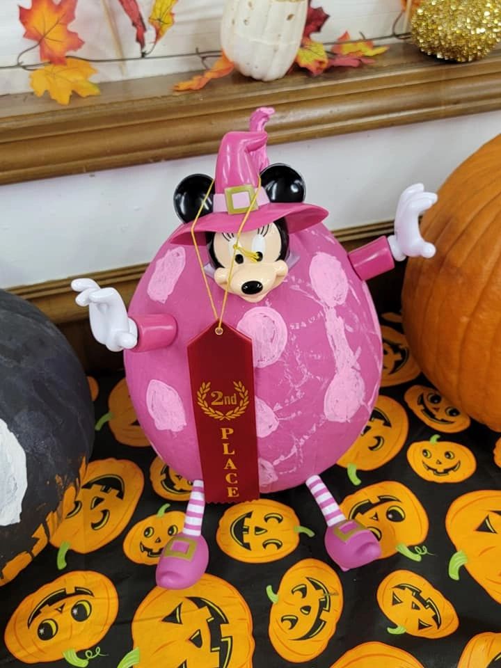 Mickey Mouse pumpkin painted pink with witch hat, 2nd place